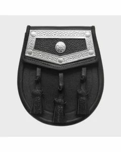 Black Leather Celtic  Sporran With Free Chain Belt
