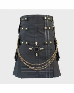Black Fashion Utility Kilt With Chains