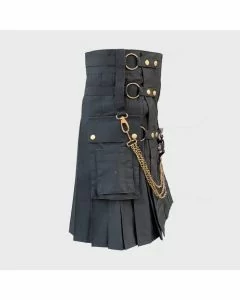 Black Fashion Utility Kilt With Chains
