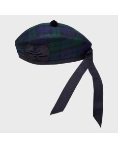 Black Watch Tartan Glengarry Hat With Black Pom