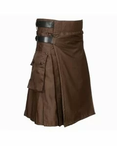 Chocolate Brown Cotton Utility Kilt For Man