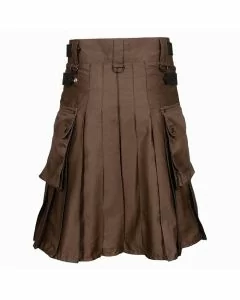 Chocolate Brown Cotton Utility Kilt For Man