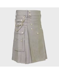 Grey Active Man Utility Kilt With Silver Chain