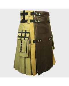  Khaki Fashion Tactical Hybrid Kilt With Front Leather Panel