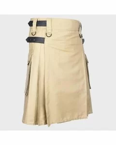 
Khaki Cotton Utility Kilt with Genuine Leather Straps 