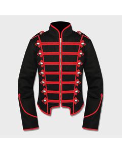 Men Gothic Red Black Military Drummer Jacket