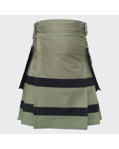 Olive Green Utility Kilt with Leather Straps