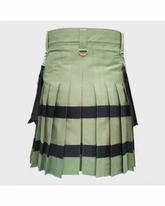 Olive Green Utility Kilt with Leather Straps