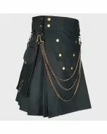 Black Fashion Utility Kilt With Silver Chains