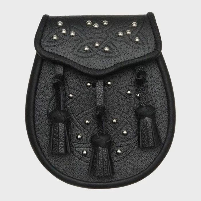 Black Leather Sporran With Free Chain Belt