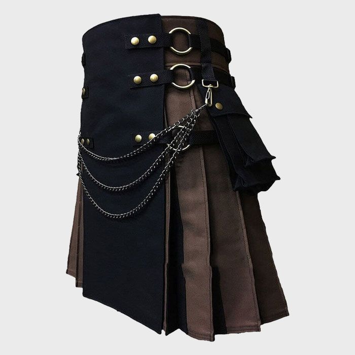 Black And Brown Canvas Cargo Hybrid Kilt