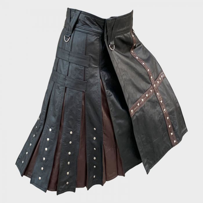 Black And Brown Leather Kilt For Men