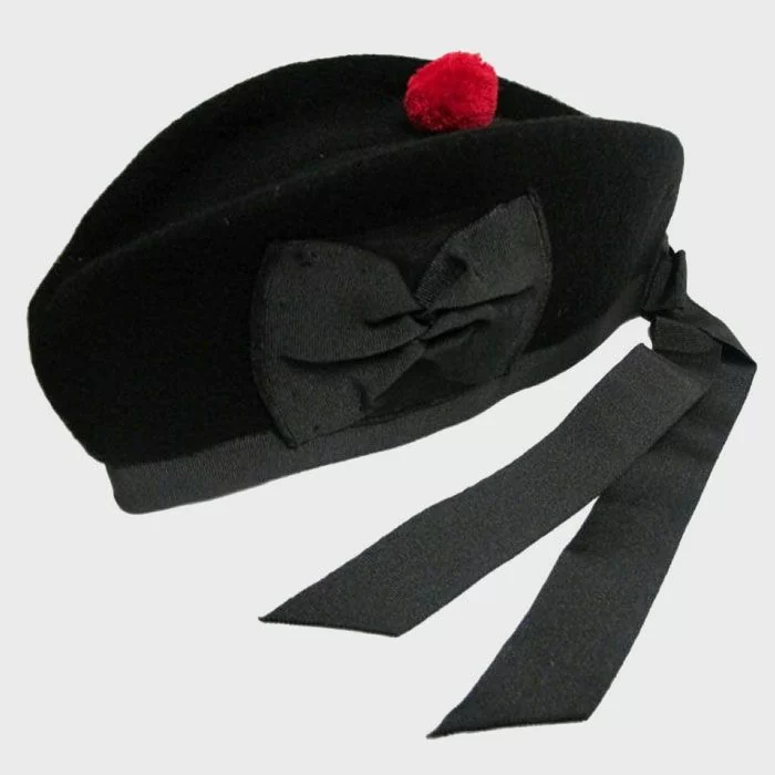Black Balmoral & Glengarry Hats with Red Pompom 