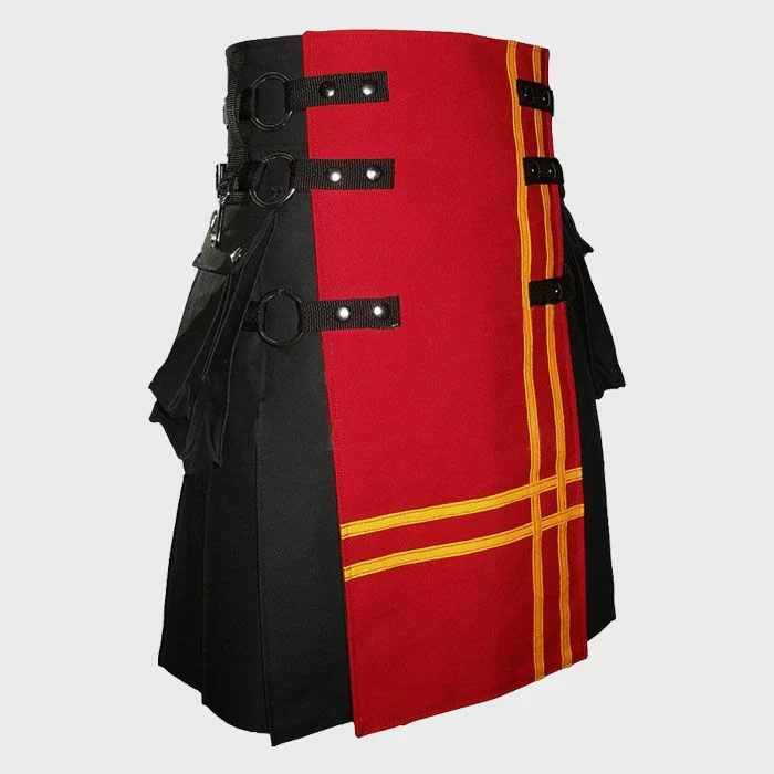 Black Canvas Red Front Yellow Double Cross Design Kilt