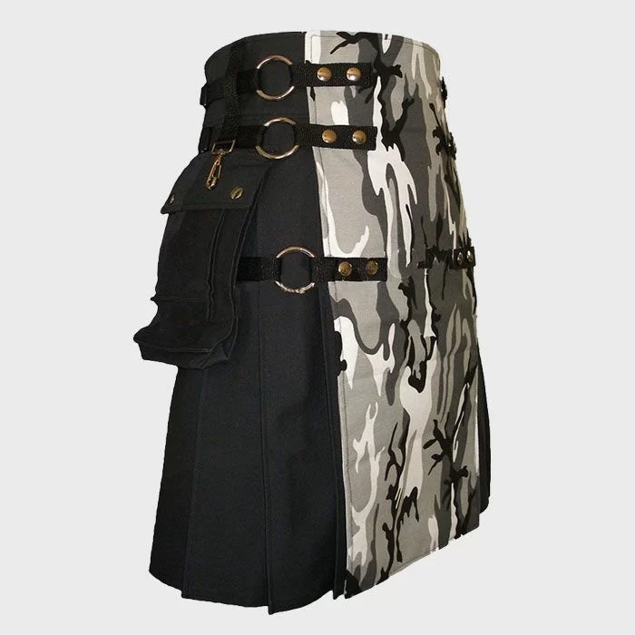Black Canvas Urban Camouflage Cargo Utility Kilt