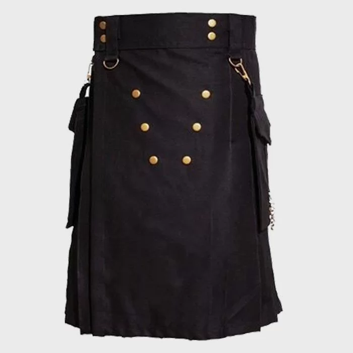 Black Deluxe Utility Kilt For Men,