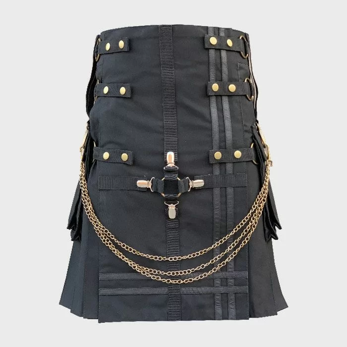 Black Fashion Utility Kilt With Chains