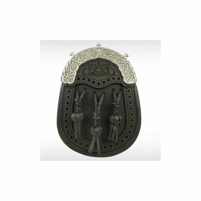 Black Hand Dyed Brogued Leather Sporran