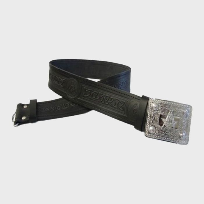 Black Leather Kilt Belt With Celtic Buckle
