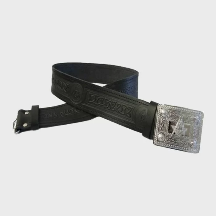 Black Leather Kilt Belt With Celtic Buckle