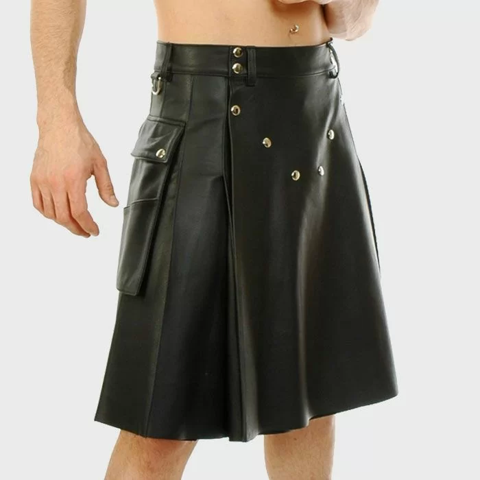 Black Leather Kilt For Men