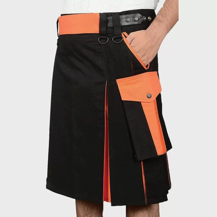 Black & Orange Hybrid Kilt For Men