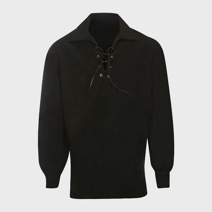 Black Scottish Traditional Jacobite Ghillie Shirt 