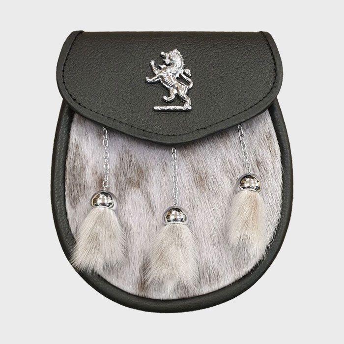 Black Seal Skin Semi Dress Sporran with Lion Rampant