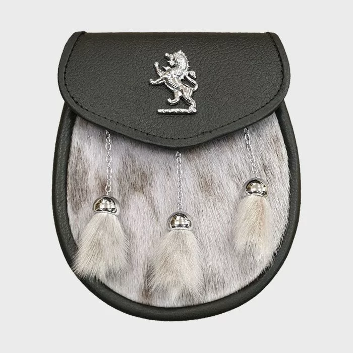 Black Seal Skin Semi Dress Sporran with Lion Rampant