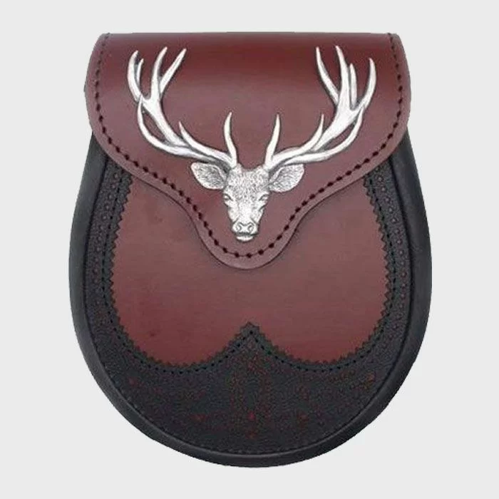 Black Stag Head Ox Blood Leather Sporran