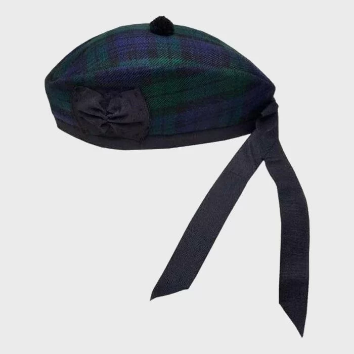 Black Watch Tartan Glengarry Hat With Black Pom