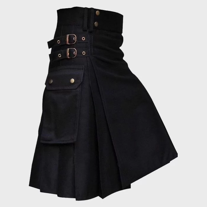 Black Wedding Utility Kilt for Active Men