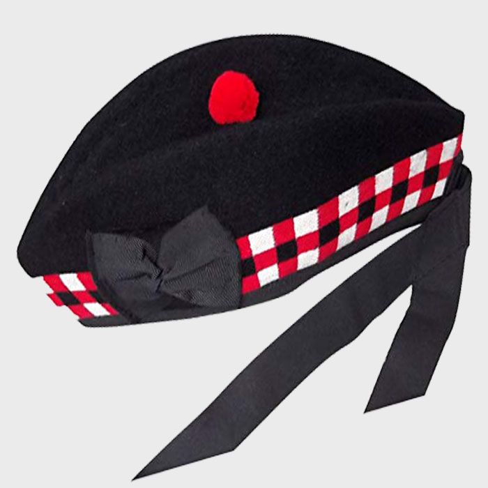 Black White And Red Diced Glengarry Scottish Hat