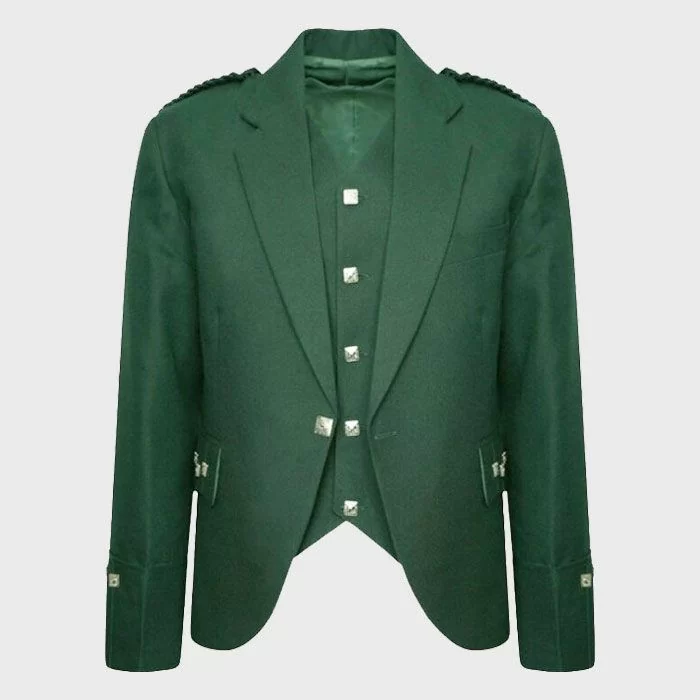 Black Wool Tweed Argyle Kilt Jacket And Vest