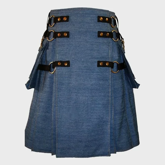 Blue Denim Cargo Fashion Utility Kilt