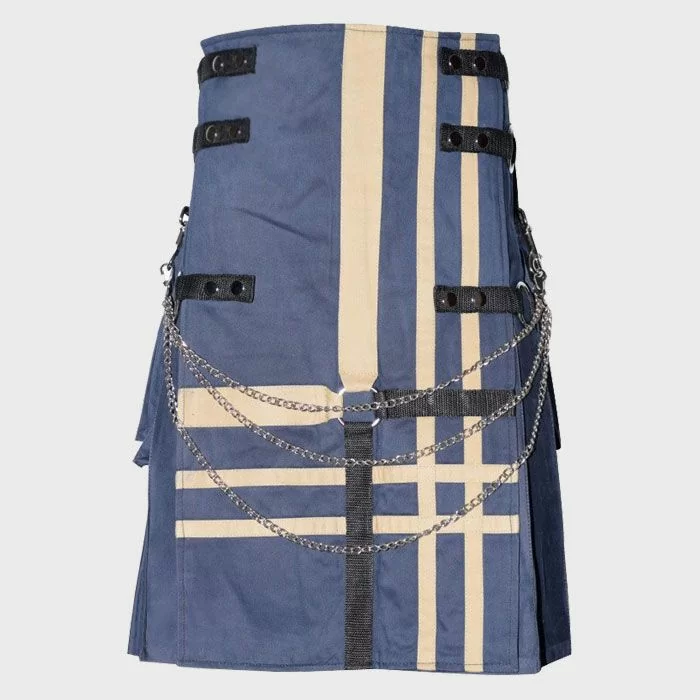Blue New Fashion Cotton Utility Kilt