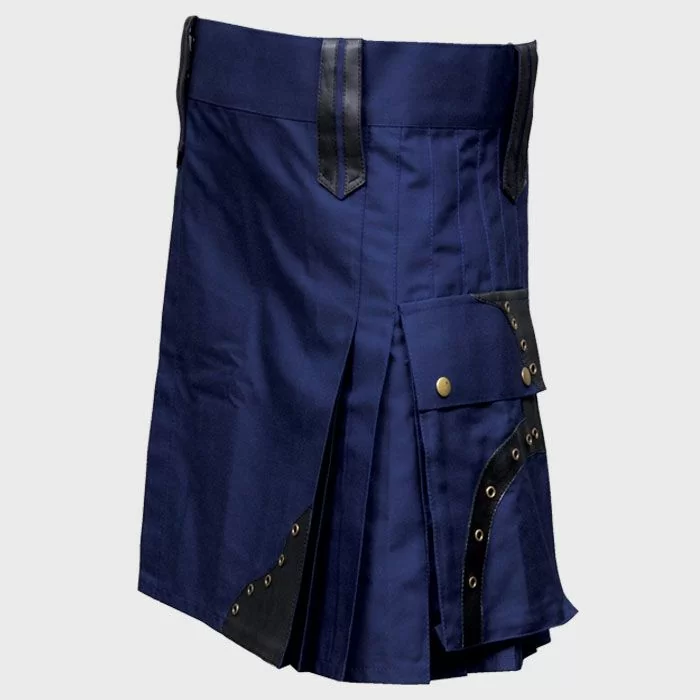 Blue Utility Kilt with Leather Patches 