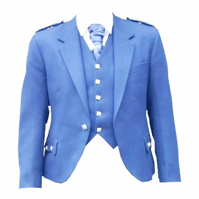 Blue Wool Tweed Argyle Kilt Jacket And Vest