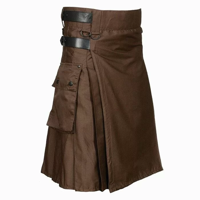 Chocolate Brown Cotton Utility Kilt For Man