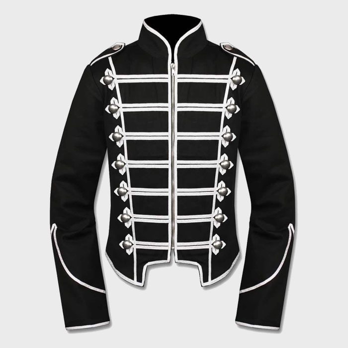  Gothic Black Silver Military Drummer Jacket For Men