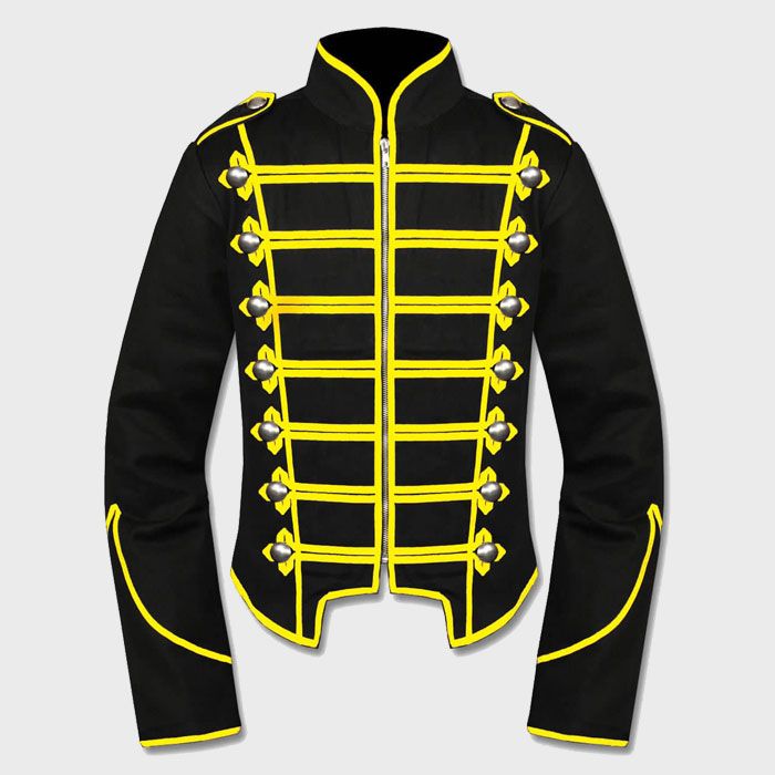  Gothic Black Yellow Military Drummer Jacket For Men