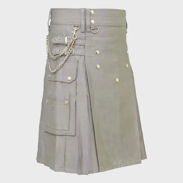 Grey Active Man Utility Kilt With Silver Chain