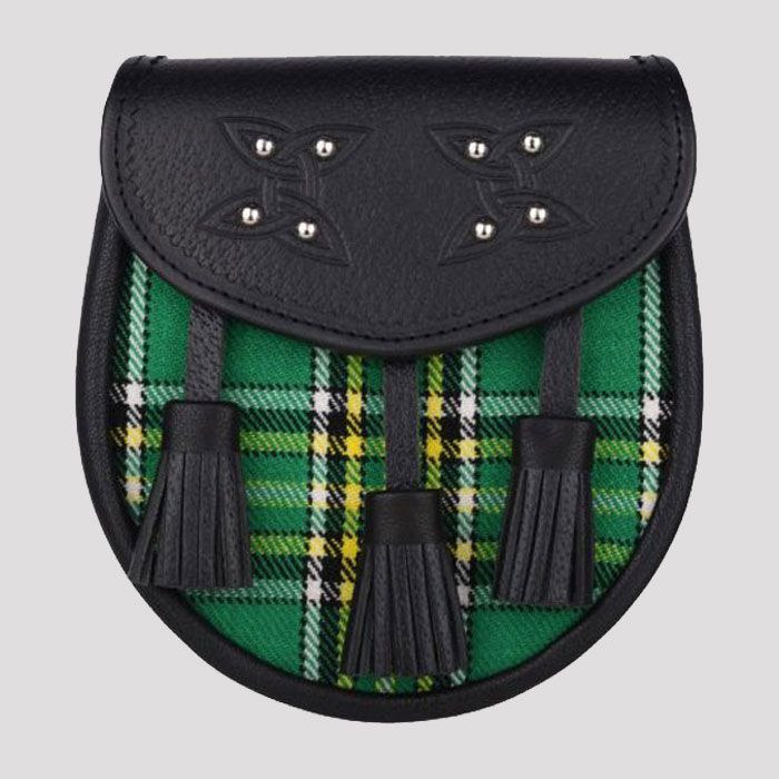 Irish National Green Genuine Leather Tartan Sporran