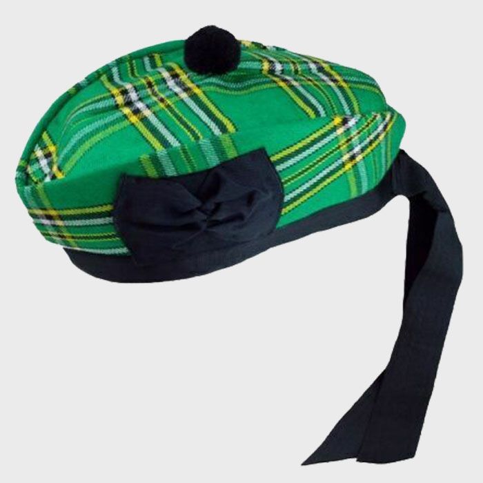 Irish National Tartan Glengarry Hat With Black Pom