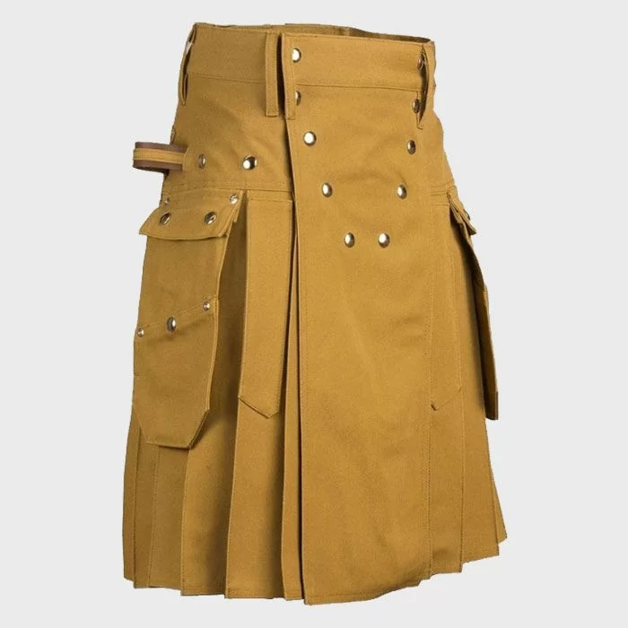  Khaki Modern Utility Kilt For Men