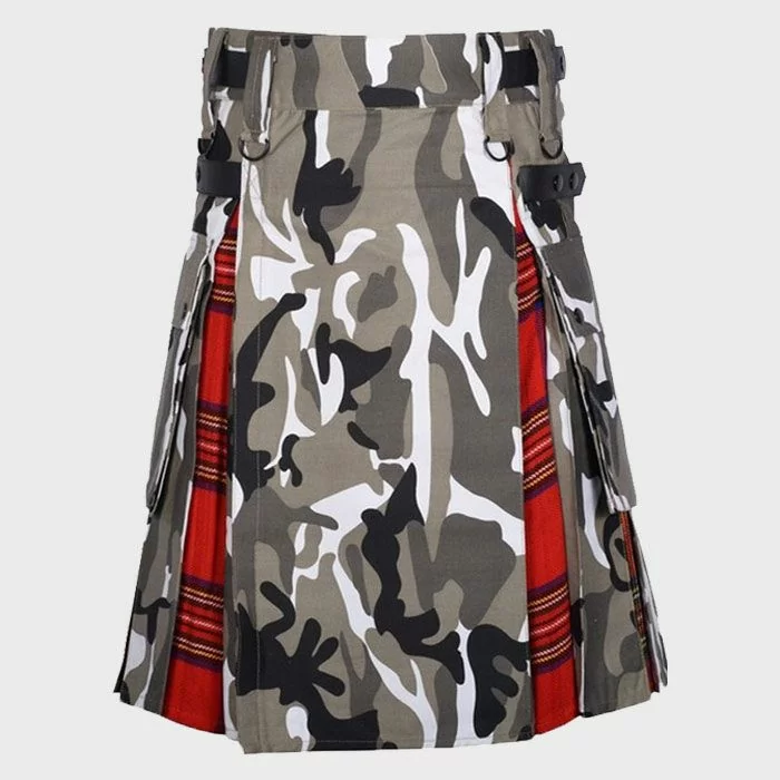 Men Urban Camouflage Hybrid Utility Kilt Royal Stewart Tartan