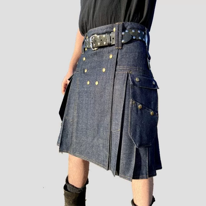 Mens Blue Denim Utility Kilt