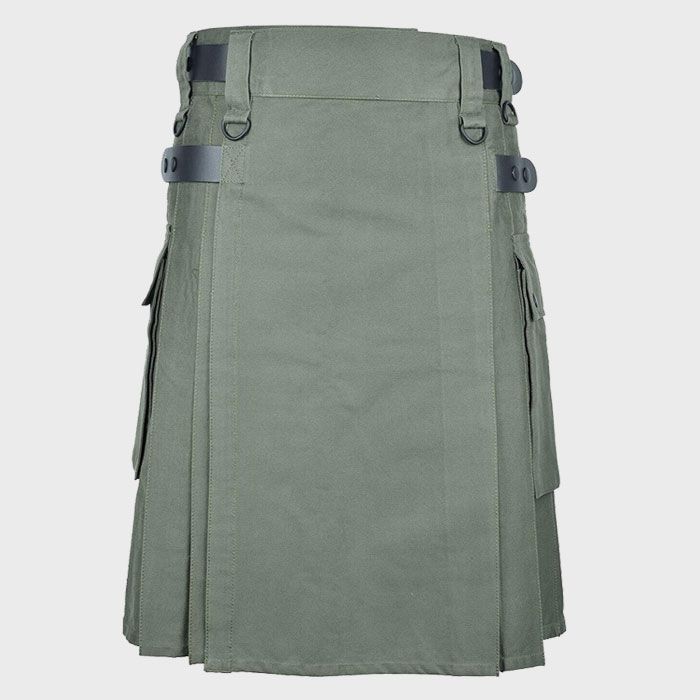 Olive Green Cotton Utility Kilt 