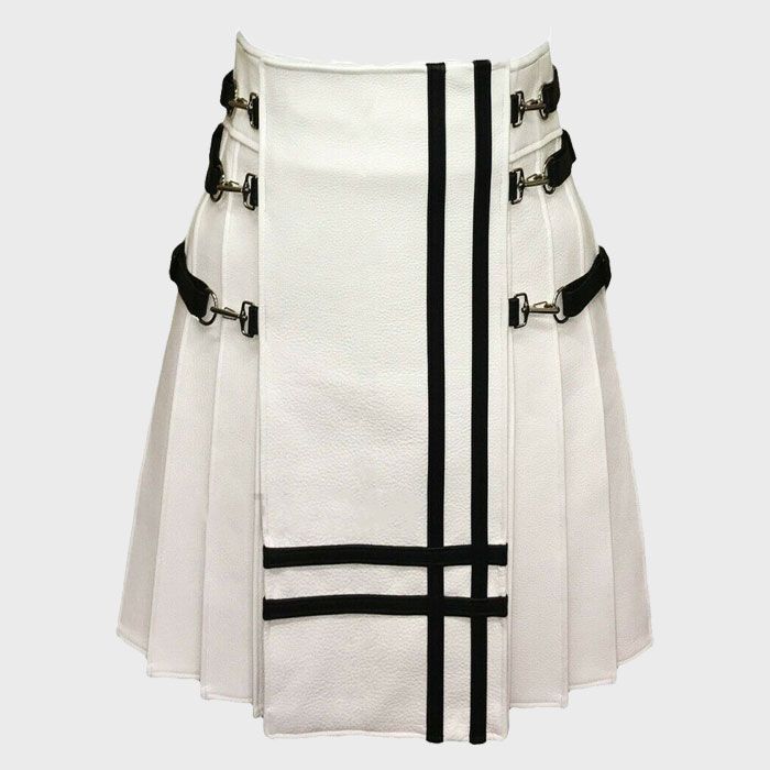 Real White Leather Gladiator Kilt