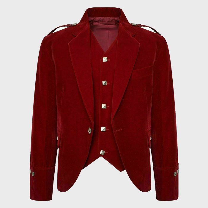 Red Velvet Highland Wedding Argyle Jacket And Waistcoat